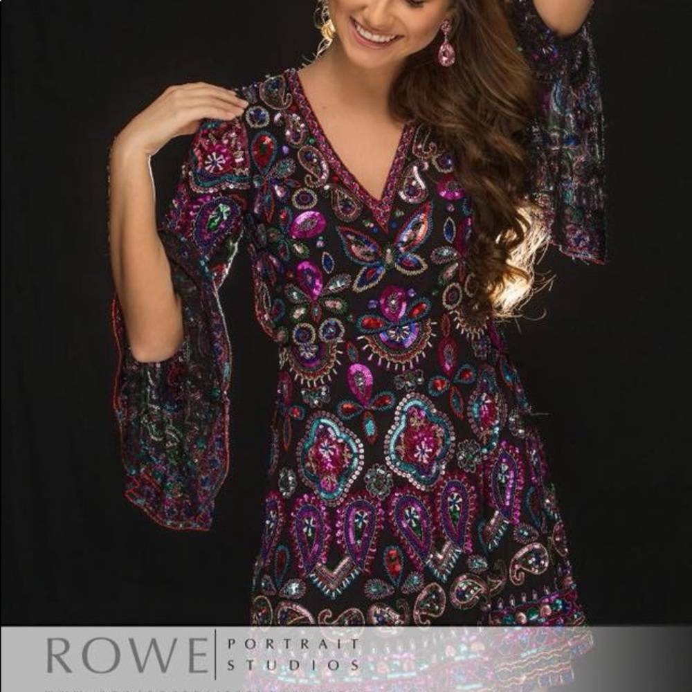 Bohemian Sherri hill Beaded Sequin Cocktail Dress